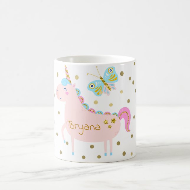 Pink & Gold Glitter Unicorn Confetti Dots Coffee Mug (Center)