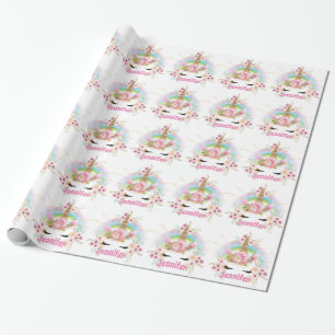 Pink Gold Glitter Unicorn Face Flowers Girls Gifts Wrapping Paper