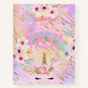 Pink Gold Glitter Unicorn Face Girls Motivational Notebook