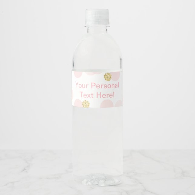 Pink & Gold Glitter Water Bottle Label Baby Shower (Front)