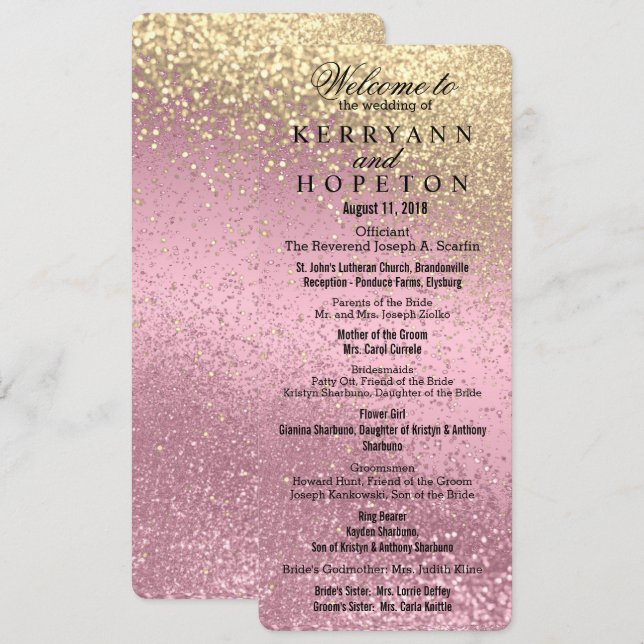 Pink & Gold Glitter Wedding Ceremony  Program (Front/Back)