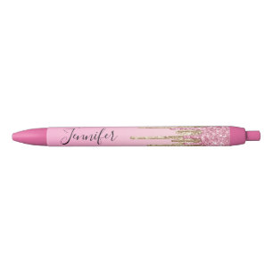 pink gold glitters personalized name trendy black ink pen