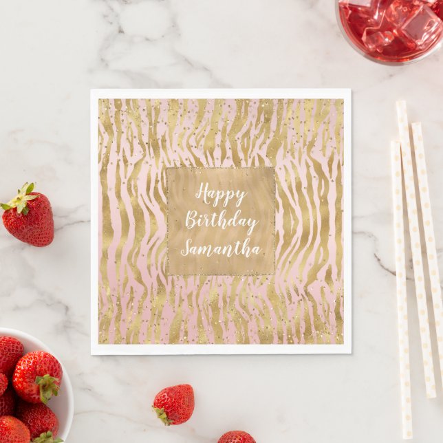 Pink Gold Glitz Sparkle Zebra Print      Napkin (Insitu)