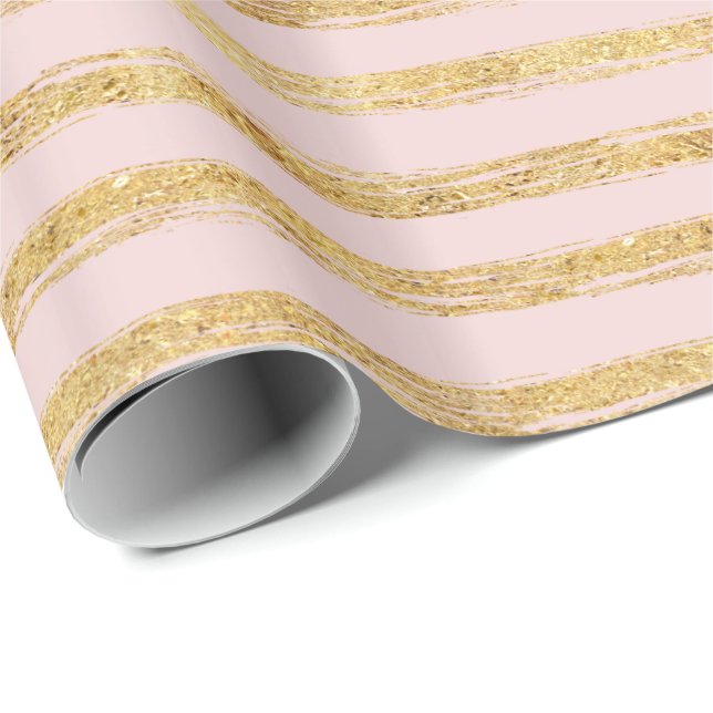 Pink Gold Glitz Stripes Wrapping Paper (Roll Corner)