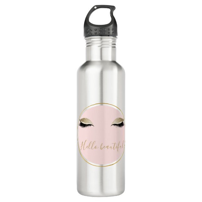 Pink Gold Glitzy Black Eyelashes 710 Ml Water Bottle (Front)