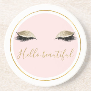 Pink Gold Glitzy Black Eyelashes Coaster