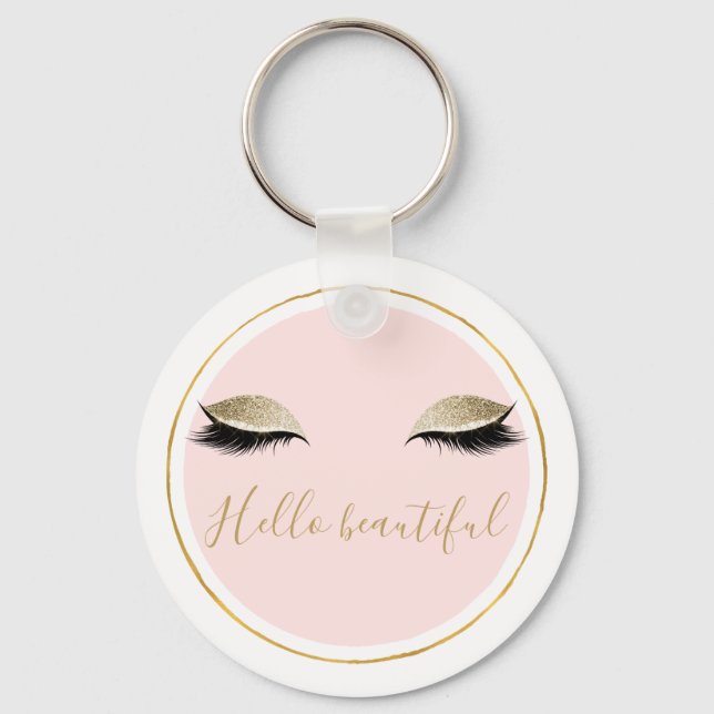 Pink Gold Glitzy Black Eyelashes Keychain (Front)