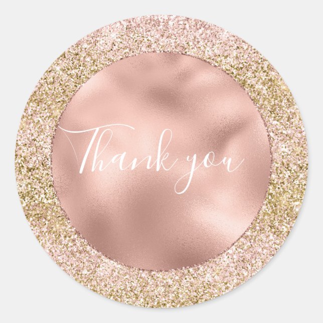 Pink Gold Glitzy Girly Sparkle Glitter Ombre Classic Round Sticker (Front)