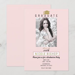 Pink Gold Graduate Photo Modern Graduation Party   Invitation