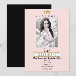 Pink Gold Graduate Photo Modern Graduation Party  Invitation