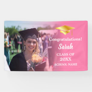 Pink   Gold Graduation Custom Photo Class Of 2025 Banner