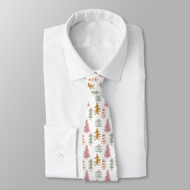 Pink Gold Green an Blue Modern Folk Art Christmas  Tie (Tied)