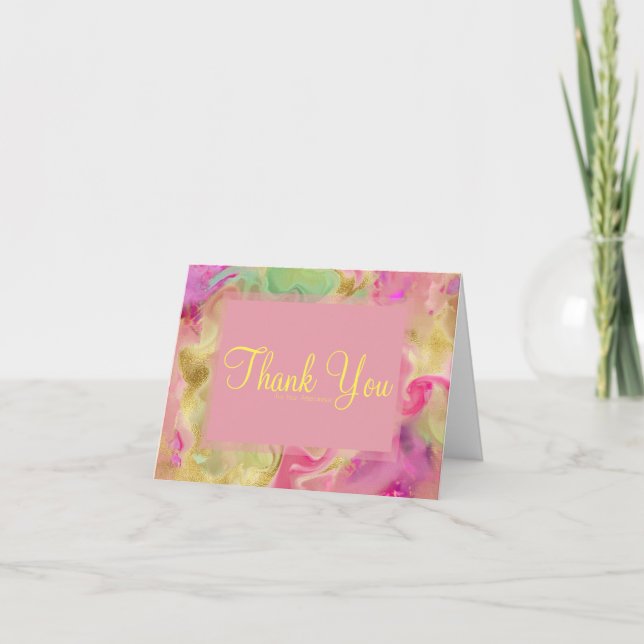 Pink, gold, green marble ink invitations (Front)