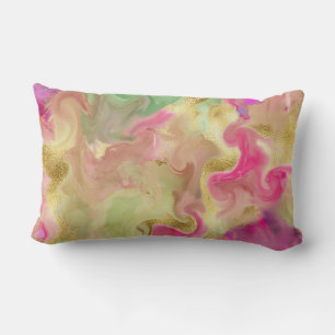 Pink, gold, green marble ink print pillow 