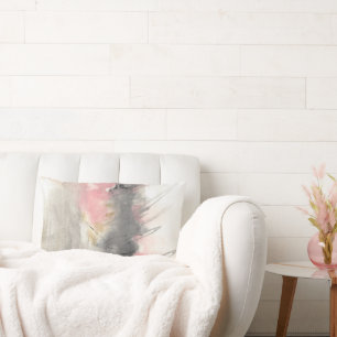 Pink, Gold, Grey Abstract Modern Painted Art Lumbar Pillow