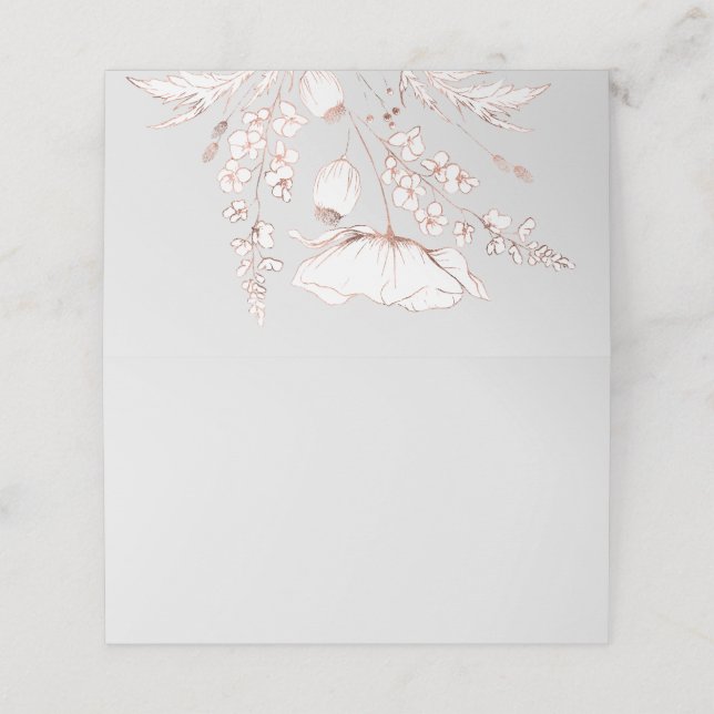 Pink Gold Hand Drawn Wildflowers Wedding Place Card (Outside Unfolded)