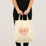 Pink gold heart and script personalized bride tote bag<br><div class="desc">Cute Personalized Bride tote bag for bride to be features colour editable pink heart shape,  gold modern script,  and custom name,  great bridal shower gifts to store all the essentials for the wedding day.</div>