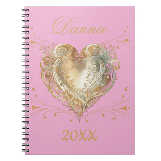  Pink & Gold Heart Elegant Custom  Notebook