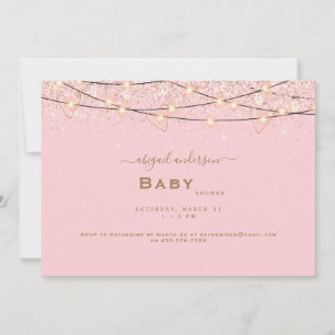 Pink & Gold Heart Lights Baby Shower  Invitation