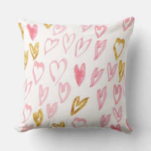 Pink & Gold Heart Throw Pillow
