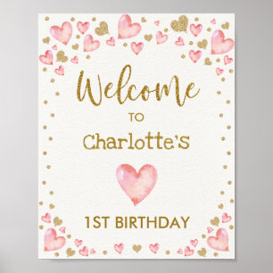 Pink Gold Hearts Affiche de bienvenue premier anni