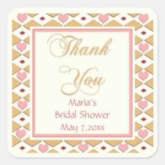 Pink Gold Hearts Diamonds Thank You Stickers