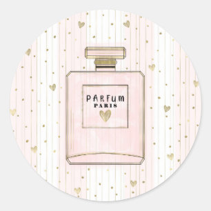 Pink & Gold Hearts Paris Parfum Chic Fashion Classic Round Sticker