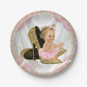 Pink Gold High Heel Baby Shower Paper Plate