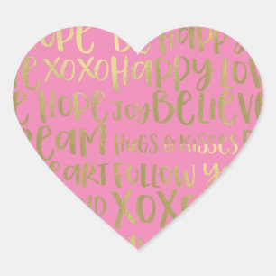 Pink Gold Inspirational Words Heart Sticker