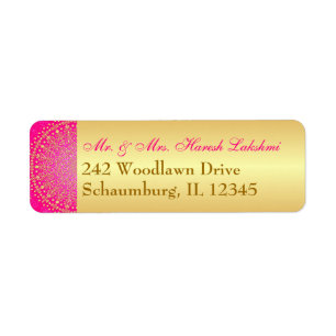 Pink, Gold Intricate Scrolls Return Address Label