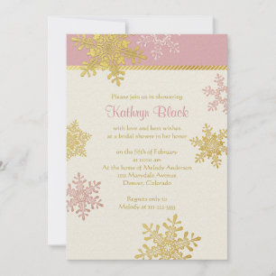 Pink Gold Ivory Snowflake Winter Bridal Shower Invitation