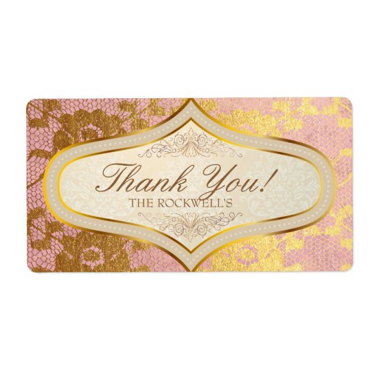 Pink Gold Lace Cream Wedding Label Thank You Shipping Label