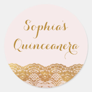 Pink Gold Lace Quinceanera Sticker
