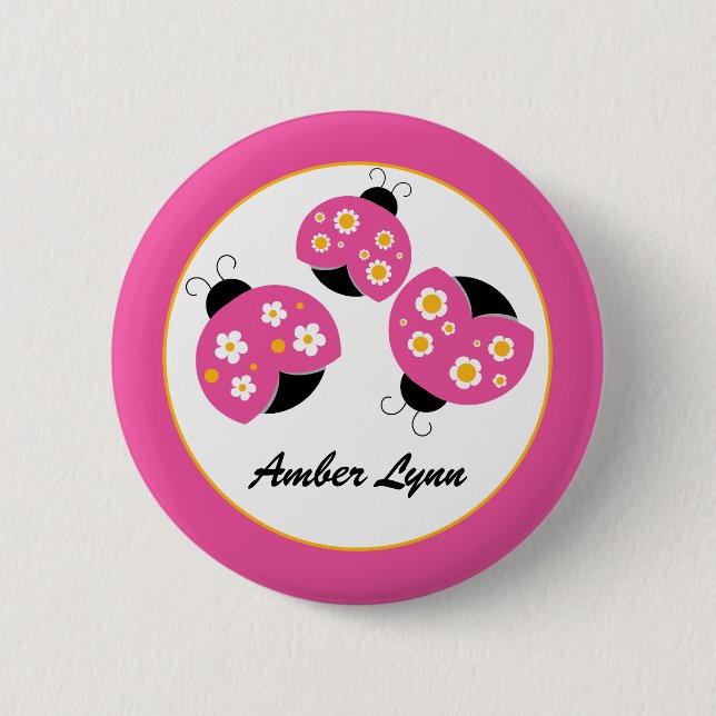 Pink & Gold Ladybugs 2 Inch Round Button (Front)