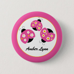 Pink & Gold Ladybugs 2 Inch Round Button