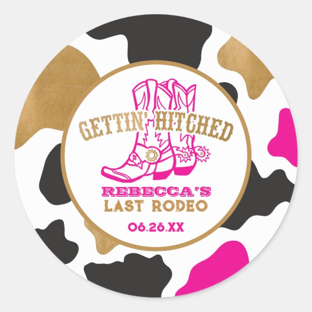 Pink Gold Last Rodeo Bachelorette Party Sticker (Front)