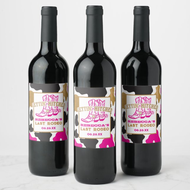 Pink Gold Last Rodeo Bachelorette Party Wine Label (Bottles)