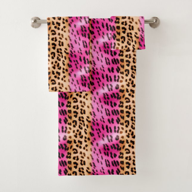 Pink Gold Leopard Print Bath Towel Set (Insitu)