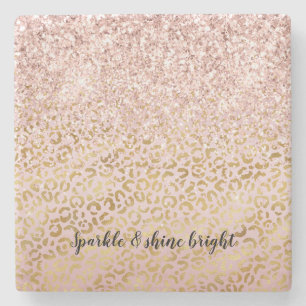 Pink Gold Leopard Print Blush Glitter Stone Coaster
