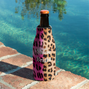 Pink Gold Leopard Print Bottle Cooler