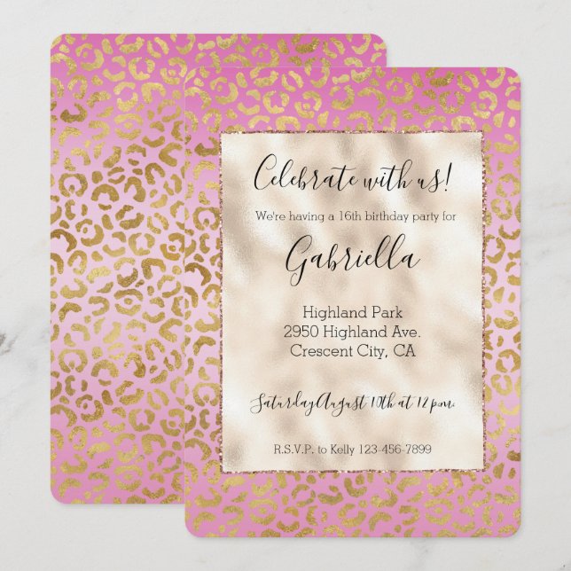 Pink Gold Leopard Print Invitation (Front/Back)