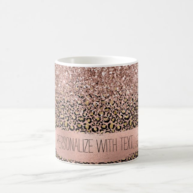 Pink Gold Leopard Print Sparkle Coffee Mug (Center)