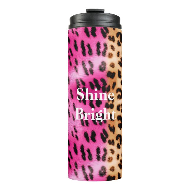 Pink Gold Leopard Print Thermal Tumbler (Front)