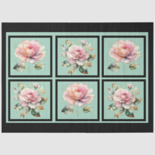 Pink Gold Lined Roses Tiled Decoupage Tissue Paper