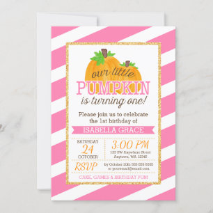 Pink Gold Little Pumpkin Girl First Birthday Invitation