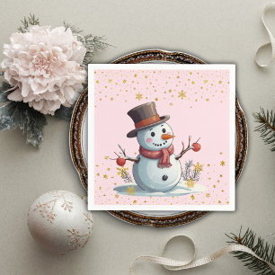Pink & Gold Little Snowflakes Snowman Baby Shower Napkin