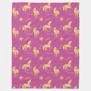 Pink Gold Magical Unicorn Birthday Fleece Blanket