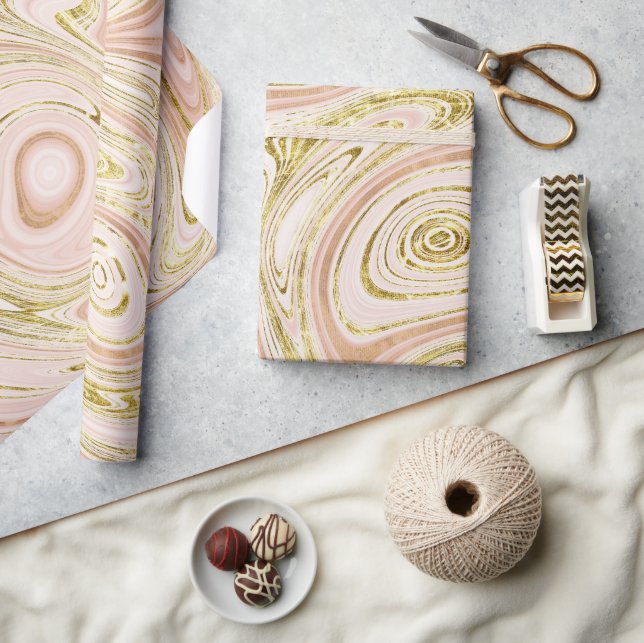 Pink Gold Marble Abstract Background Wrapping Paper (Crafts)
