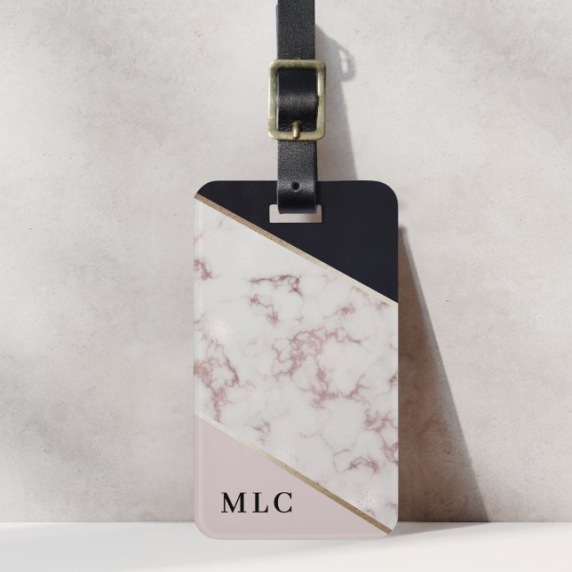 Pink Gold Marble Custom Monogram Luggage Tag (Creator Uploaded)