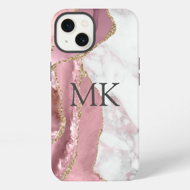 Pink Gold Marble Effect Chic iPhone Case (Back)